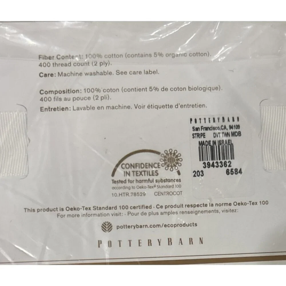 Pottery Barn Classic Stripe TWIN Duvet Cover & Standard Sham Navy Blue / White